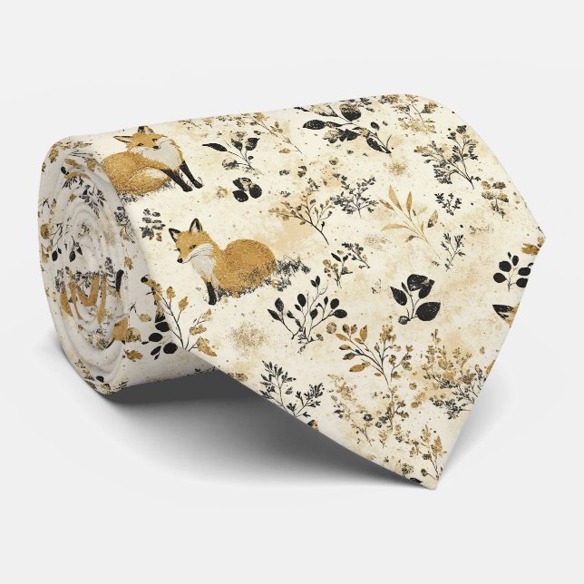 Black Gold Fox Arts Crafts Blumenmuster Krawatte (Gerollt)