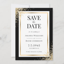 Black Gold Frame Confetti Wedding Save The Date
