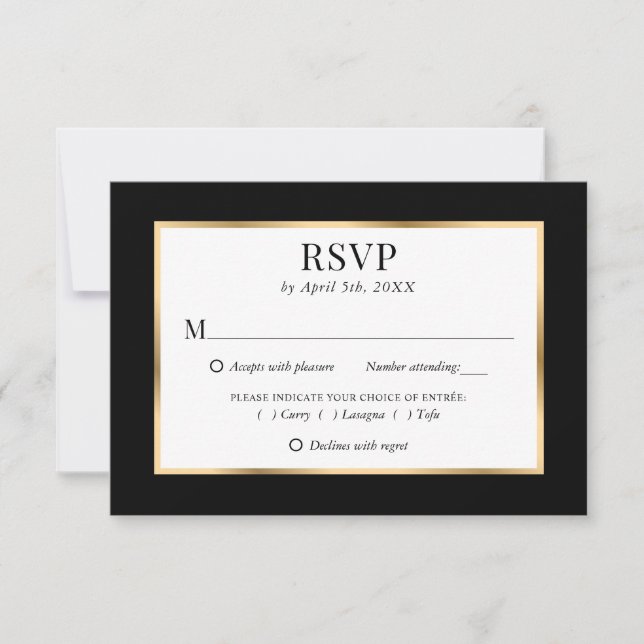 Black Gold Frame Elegante Hochzeitsmahlzeit RSVP Karte (Vorderseite)