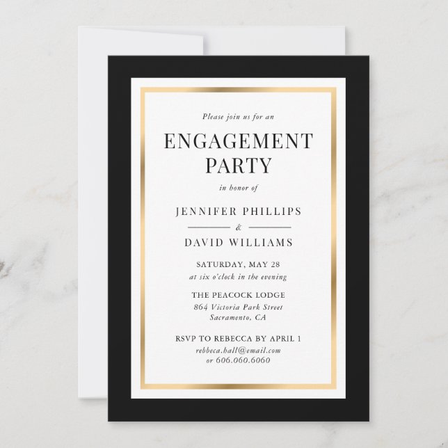 Black-Gold-Frame-Engagement Einladung (Vorderseite)