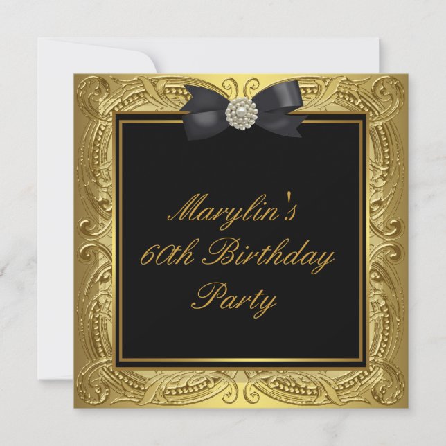 Black Gold Frauen 60. Geburtstagsparty Einladung (Vorderseite)