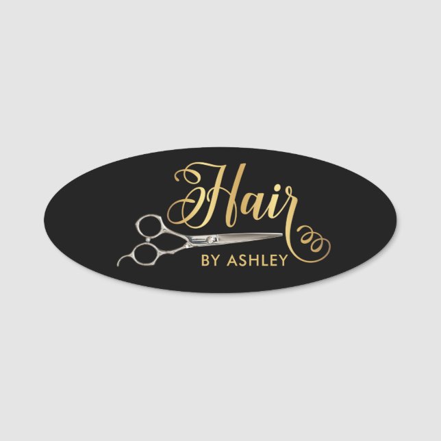 Black & Gold Friseursalon Business Namensschild (Vorderseite)