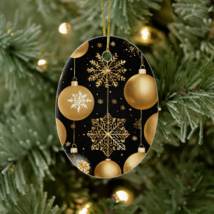 Black & Gold Frohe Weihnachtsball Keramik Ornament