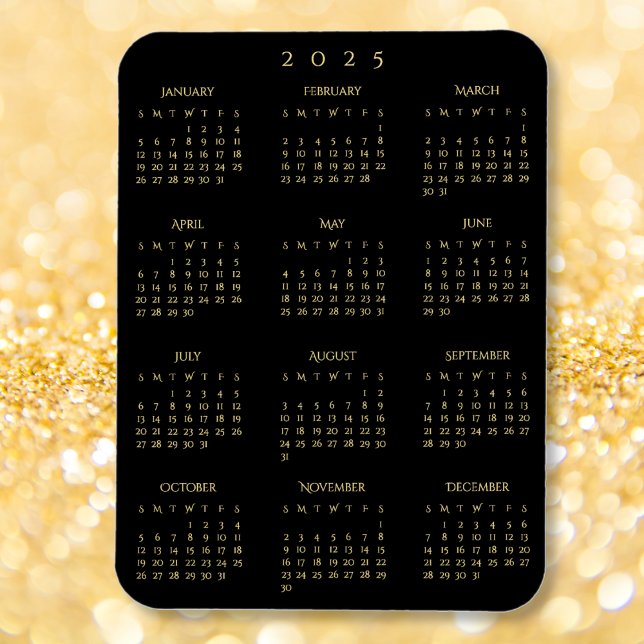 Black Gold Full Year 2025 Calendar Kühlschrank Küc Magnet (Black Gold Full Year 2025 Calendar Fridge Kitchen Magnet)