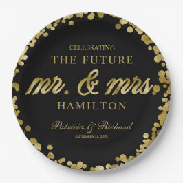 Black Gold Future Mr. und Mrs. Engagement Party Pappteller