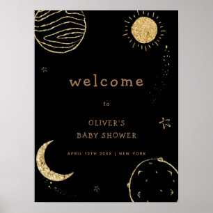 Black Gold Galaxy Außenraum Baby Dusche Willkommen Poster