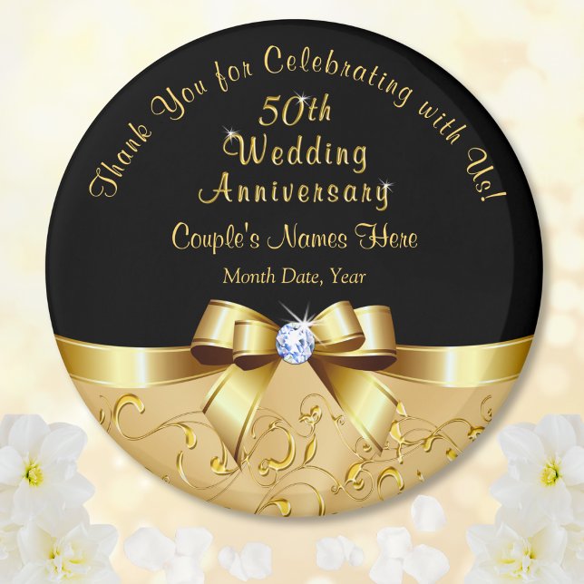 Black Gold, Gastgeschenke zum 50. Hochzeitstag Magnet (Cheap 50th wedding anniversary party favors. Black and Gold 50th anniversary Theme. Golden Favors.)