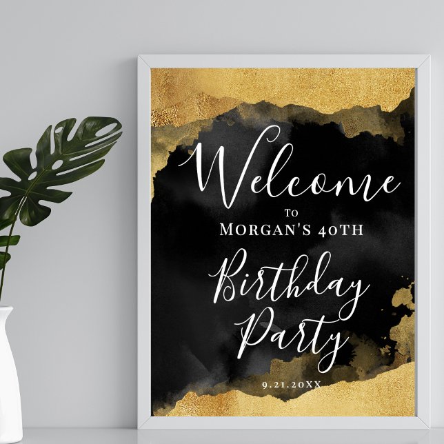 Black Gold Geburtstagsfeier Willkommen Poster (Black Gold Birthday Party Welcome Poster)