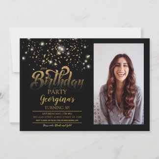 Black & Gold Geburtstagsparty Einladung Foto