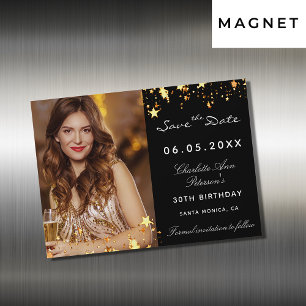 Black Gold Geburtstagsparty speichert Datums-Magne Magnetkarte