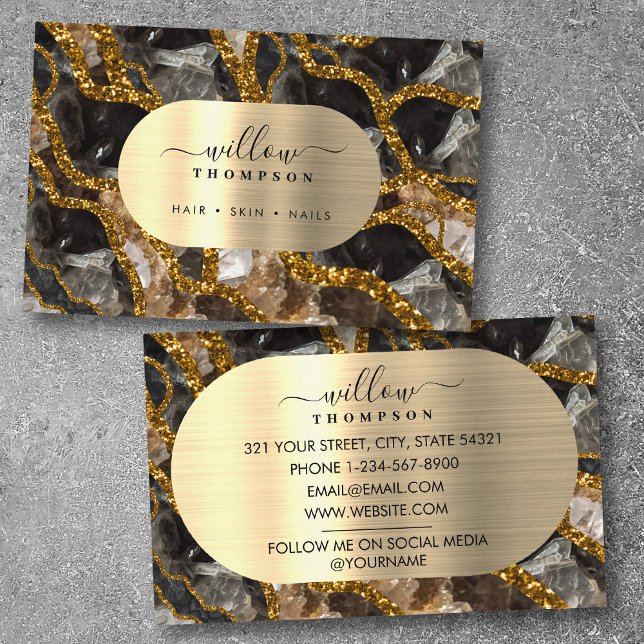 Black Gold Geode Agate Glitzer Visitenkarte (Black Gold Geode Agate Glitter Business Card)