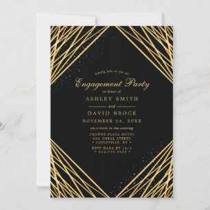 Black Gold Geometric Abstrakt Engagement Party Einladung