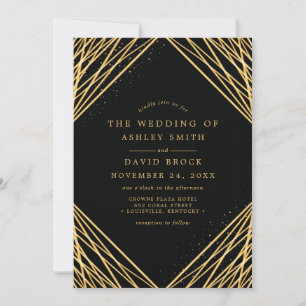 Black Gold Geometric Abstrakt Lines Wedding Einladung