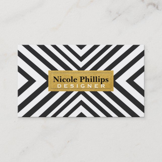 Black & Gold Geometric Lines Chic Business Card Visitenkarte (Vorderseite)