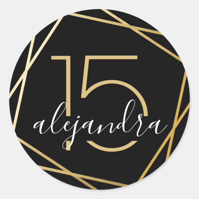 Black Gold Geometric Qunice Años Aufkleber (Vorderseite)