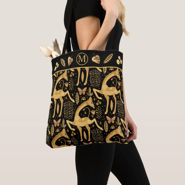 Black Gold Giraffe Boho Muster Monogram (Von Nahem)