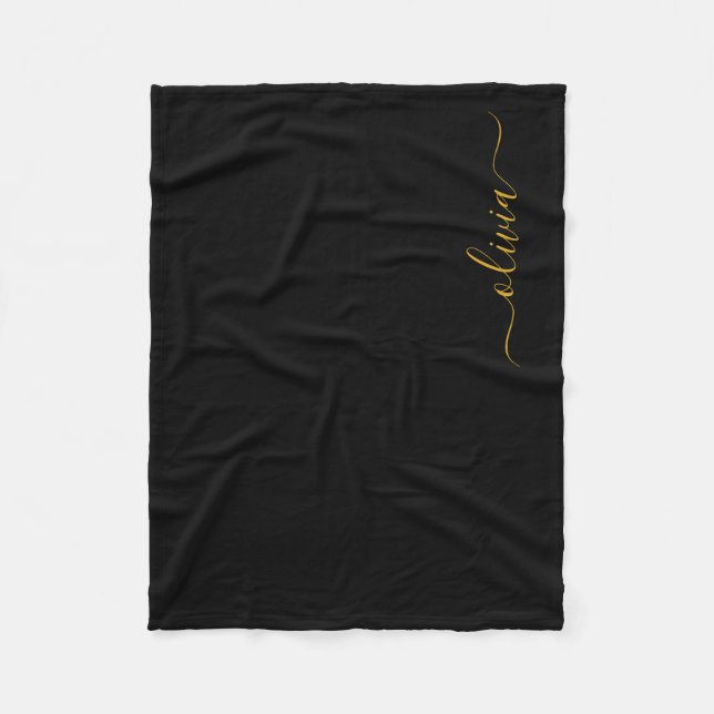 Black Gold Girl Monogram Name Modern Fleecedecke (Vorderseite)