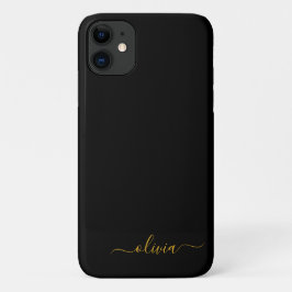 Black Gold Girl Script Monogram Name Modern Case-Mate iPhone Hülle