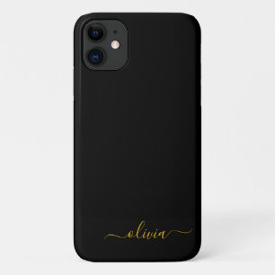 Black Gold Girl Script Monogram Name Modern Case-Mate iPhone Hülle