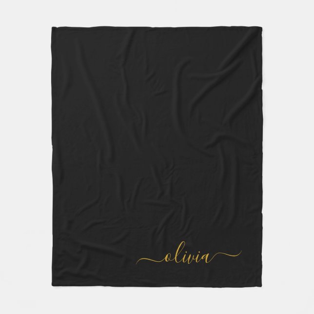 Black Gold Girl Script Monogram Name Modern Fleecedecke (Vorderseite)