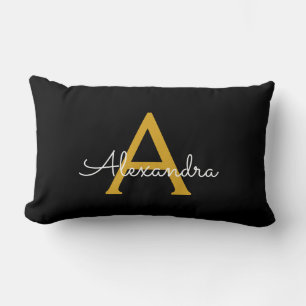 Black Gold Girl Script Monogram Name Modern Lendenkissen