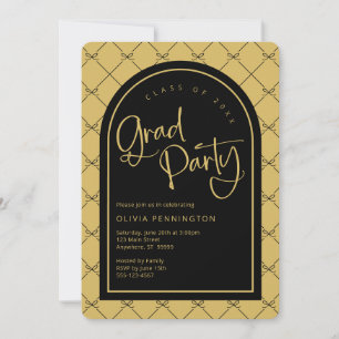Black Gold Girly Bows Pattern Graduation Party Einladung