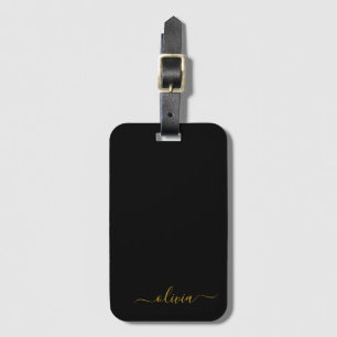 Black Gold Girly Script Monogramm Name Modern Gepäckanhänger