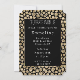 Black Gold Glam Glitzer Leopard Einladung