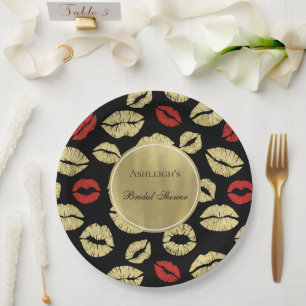 Black Gold Glam Lips Brautparty Pappteller
