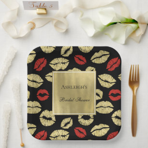 Black Gold Glam Lips Brautparty Pappteller