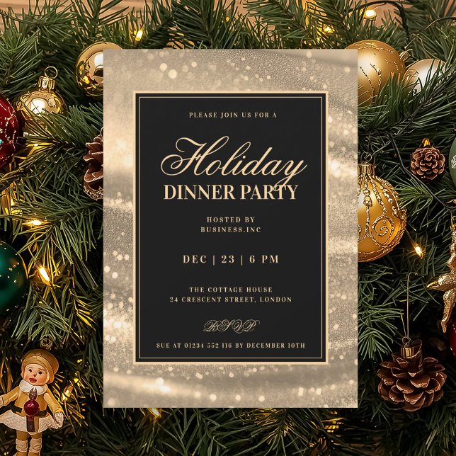 Black & Gold Glam Sequins Holiday Dinner Party Einladung (Black & Gold Glam Sequins Holiday Dinner Party Invitation)