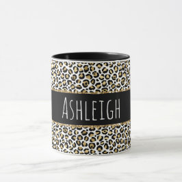 Black Gold Glaopard Leopard Print Personalisiert Tasse