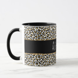 Black Gold Glaopard Leopard Print Personalisiert Tasse