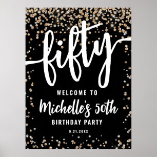 Black Gold Glitter 50. Geburtstag Willkommensschil Poster