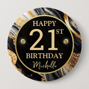 Black Gold Glitter Achat Geburtstagsabzeichen Button