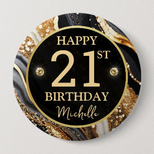 Black Gold Glitter Achat Geburtstagsabzeichen Button