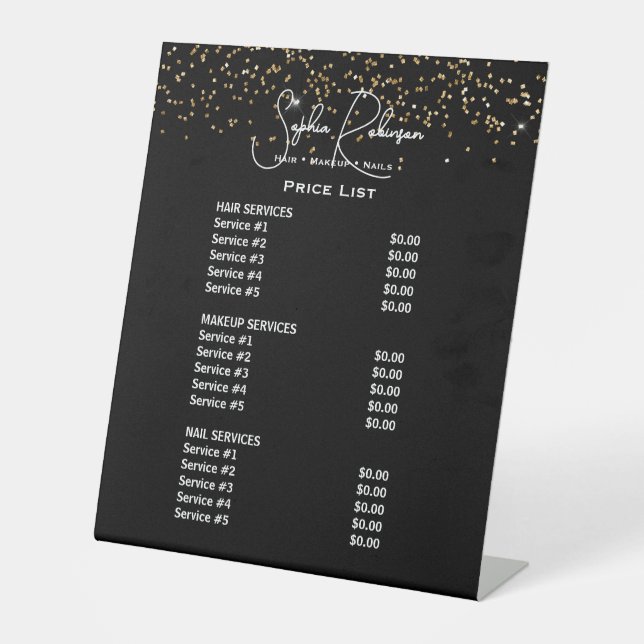 Black & Gold Glitter Beauty Salon Price List Sockelschild (Vorderseite)