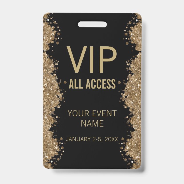 Black Gold Glitter Event VIP All Access Pass ID  Ausweis (Vorderseite)