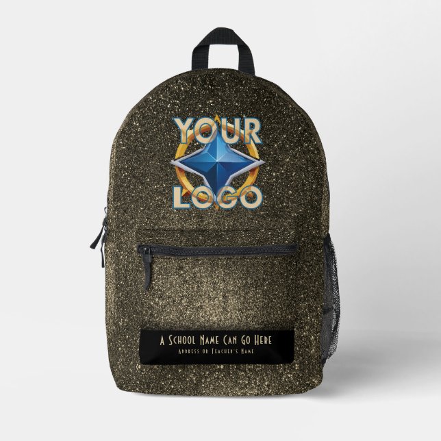 Black & Gold Glitter Glam Stylish Company Logo  Bedruckter Rucksack (Vorderseite)