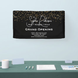 Black & Gold Glitter Salon Grand Opening Banner