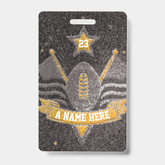 Black & Gold Glitter School Football Team Sport Ausweis
