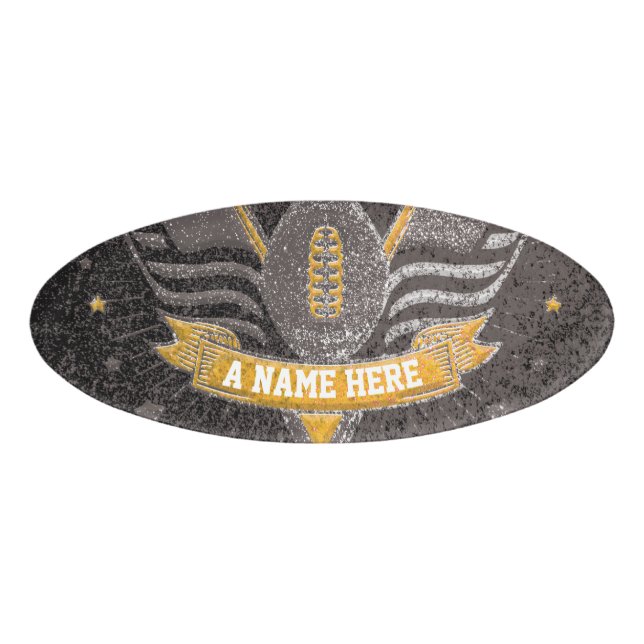 Black & Gold Glitter School Football Team Sport Namenschild (Vorderseite)