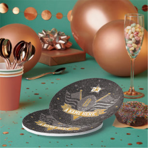 Black & Gold Glitter School Football Team Sport Pappteller