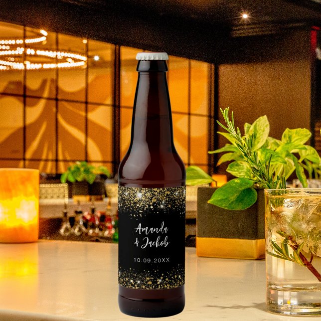 Black gold glitter wedding bierflaschenetikett (Von Creator hochgeladen)