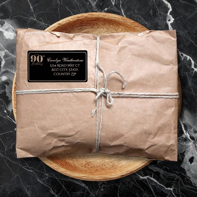 Black & Gold Glittery Number 90th Birthday Address (Von Creator hochgeladen)