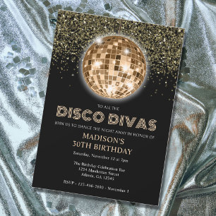 Black Gold Glitzer 30. Geburtstag Disco Party Einladung