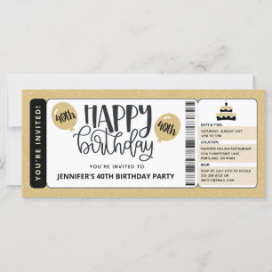 Black Gold Glitzer 40. Geburtstag Einladungskarte