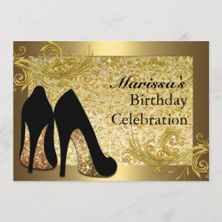 Black Gold Glitzer 50. Frauen zum Geburtstag Einla Einladung