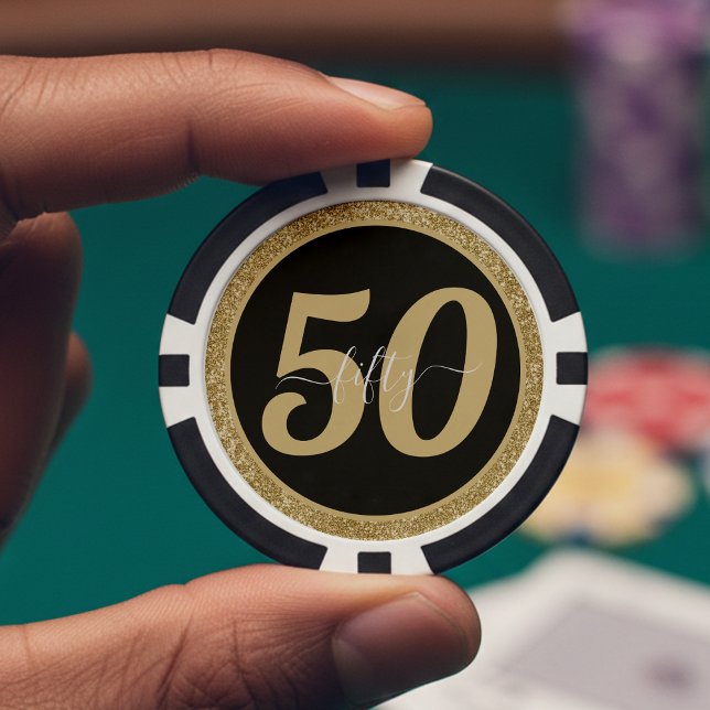 Black & Gold Glitzer 50 Fünfzig Jahre 50. Geburtst Pokerchips (Von Creator hochgeladen)