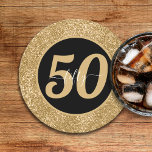 Black & Gold Glitzer 50 Fünfzig Jahre 50. Geburtst Runder Pappuntersetzer<br><div class="desc">Schwarz-Gold Glitzer Happy Geburtstag Papier Untersetzer für einen 50-jährigen. Funkelnd Glasdesign ideal für Frauen. Passen Sie das Alter an,  um Ihren Anlass zu Anzug. Große Geburtstagsgeschmack für einen fünfzigsten Geburtstagsbash.</div>
